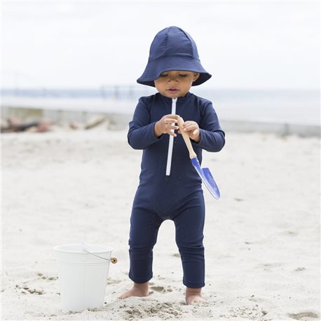 Een bezoek aan grootouders Continu holte UV Zwempak met lange mouwen en pijpjes | Baby badpak Lang Blue